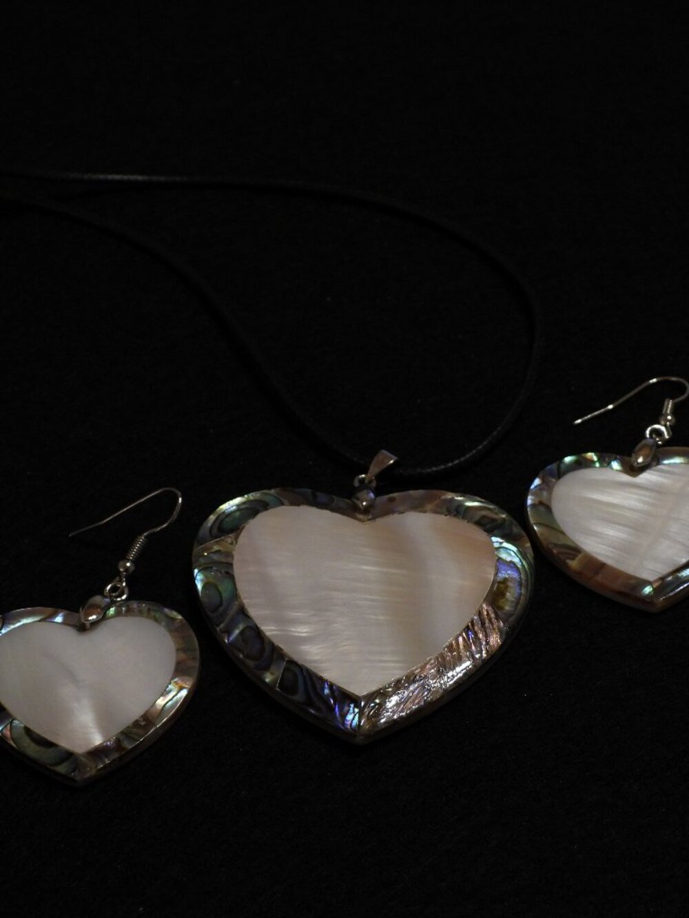 Mother of Pearl Heart Shaped Earrings and Necklace Set